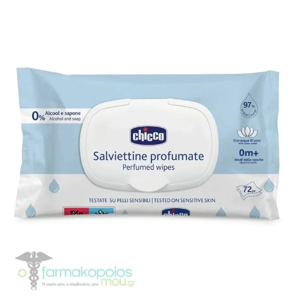Chicco Perfumed Baby Wipes Alcohol & Soap Free with Cap 0m+, 72pcs