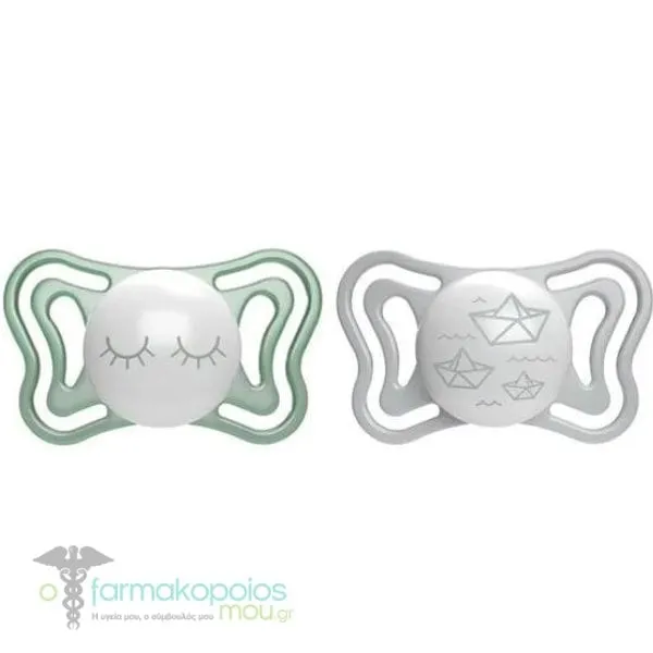 Chicco Physio Forma Light Ergonomic Soother Silicone Teat 16-36m, 2pcs - Βεραμάν-Γκρι