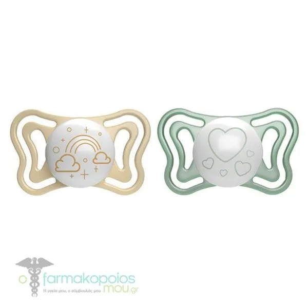 Chicco Physio Forma Light Εργονομική Πιπίλα Νύχτας με Θηλή Σιλικόνης για Ηλικίες 2-6m, 2τεμ - Λαδί-Μπεζ