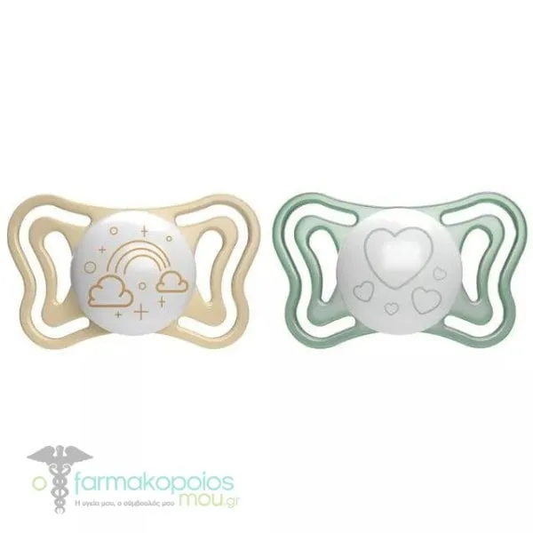 Chicco Physio Forma Light Ergonomic Night Soother Silicone Teat 2-6m, 2pcs - Λαδί-Μπεζ