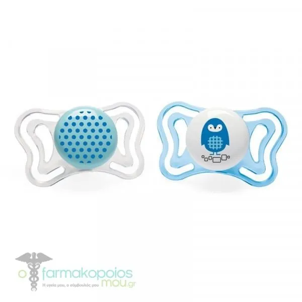 Chicco Physio Forma Light (71031-11) Ergonomic Soother Silicone Teat 2-6m, 2pcs - Διάφανο-Ανοιχτό Γαλάζιο