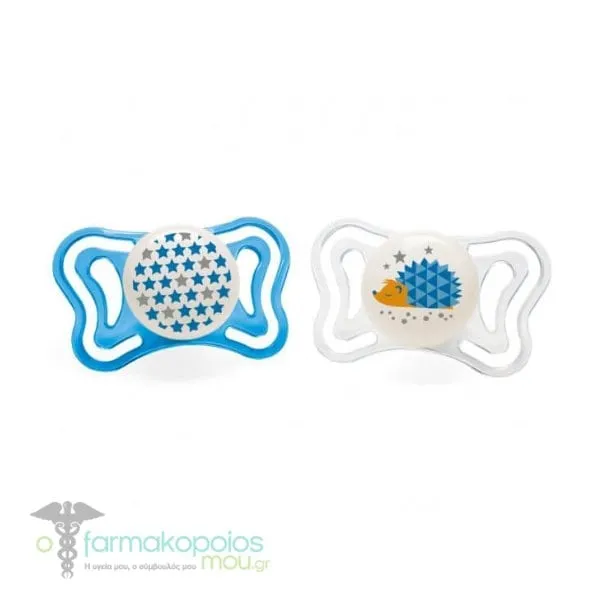 Chicco Physio Forma Light (71035-41) Εργονομική Πιπίλα με Θηλή Σιλικόνης για Ηλικίες 16-36m, 2τεμ - Διάφανο-Μπλε Αστεράκι