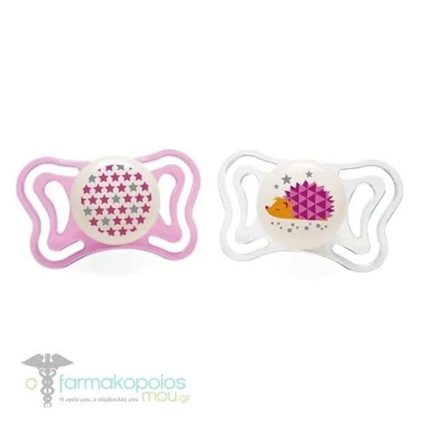 Chicco Physio Forma Light (71035-41) Ergonomic Soother Silicone Teat 16-36m, 2pcs - Διάφανο-Φούξια