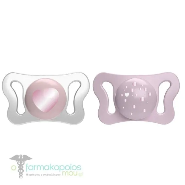 Chicco Physio Forma Micro Silicone Soother 0-2m, 2pcs - Ροζ-Διάφανο Καρδούλα