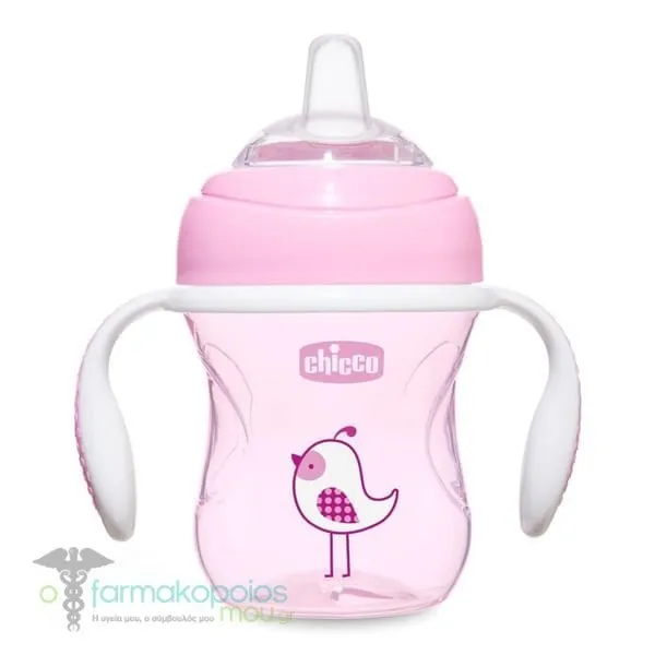 Chicco Silicone Spout Transition Cup 4m+, 200ml - Ροζ Πουλί