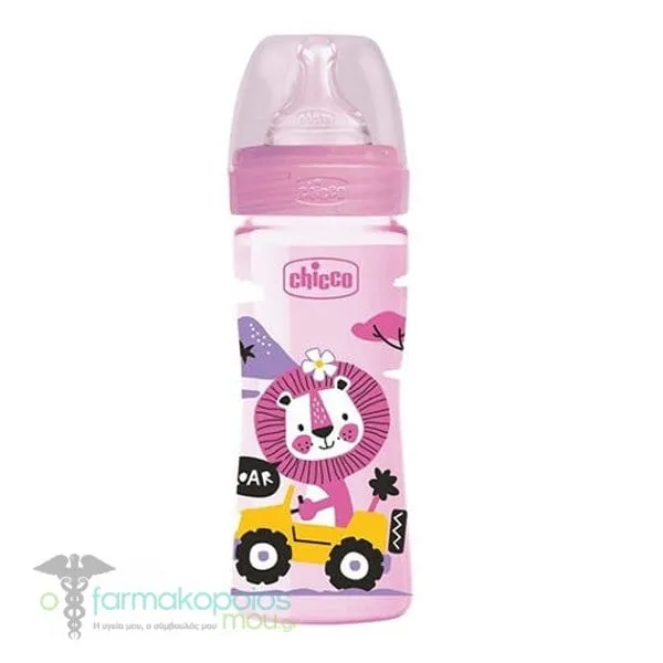 Chicco Well Being (Α60-28623-30) Plastic Baby Bottle Silicone Teat Medium Flow 2m+, 250ml - Ρόζ