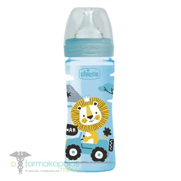 Chicco Well Being (Α60-28623-30) Plastic Baby Bottle Silicone Teat Medium Flow 2m+, 250ml - Μπλέ