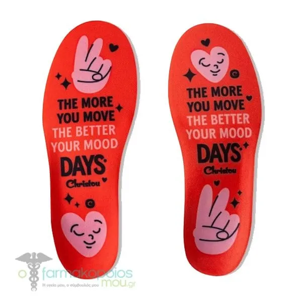 Christou Days Comfy Anatomical Adult Insoles Move Your Mood, 1 pair - Κόκκινο