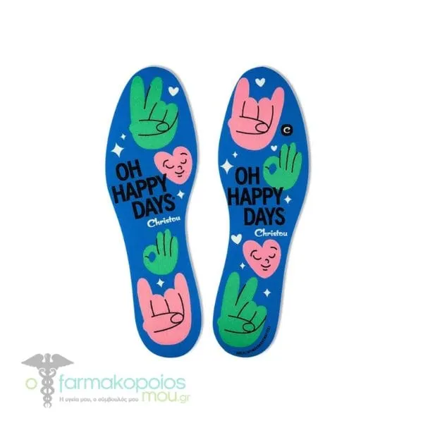 Christou Days Fresh Deodorising Adult Insoles Oh Happy Days 38-45, 1 pair - Μπλέ