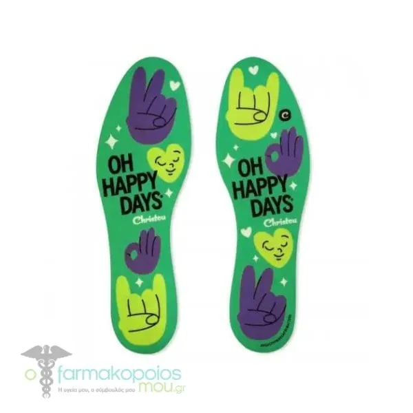 Christou Days Fresh Deodorising Kids Insoles Oh Happy Days, 1 pair - Πρασινο
