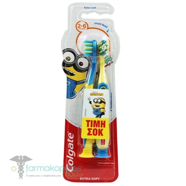 Colgate Kids Toothbrush Double Pack 2-6 Years, 2pcs - Minions-Κίτρινο Μπλε