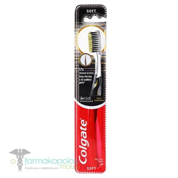 Colgate Slim Soft Advanced Gold Charcoal Toothbrush Soft, 1pc - Μαύρο-Χρυσό