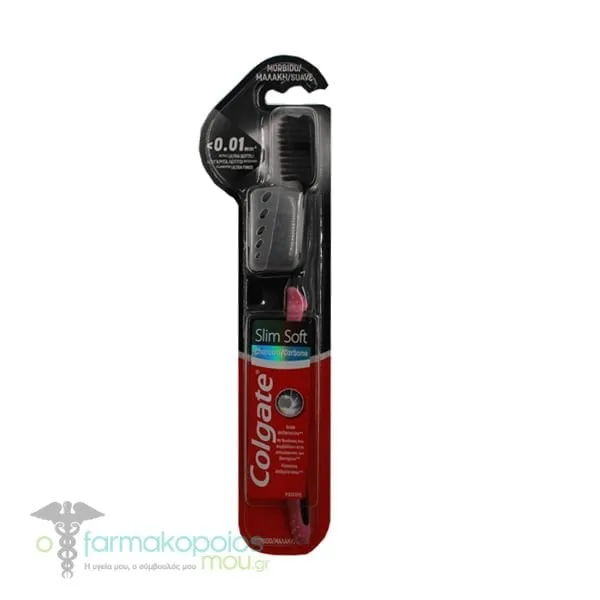 Colgate Slim Soft Toothbrush with Charcoal, 1pc - Ροζ-Μαύρο