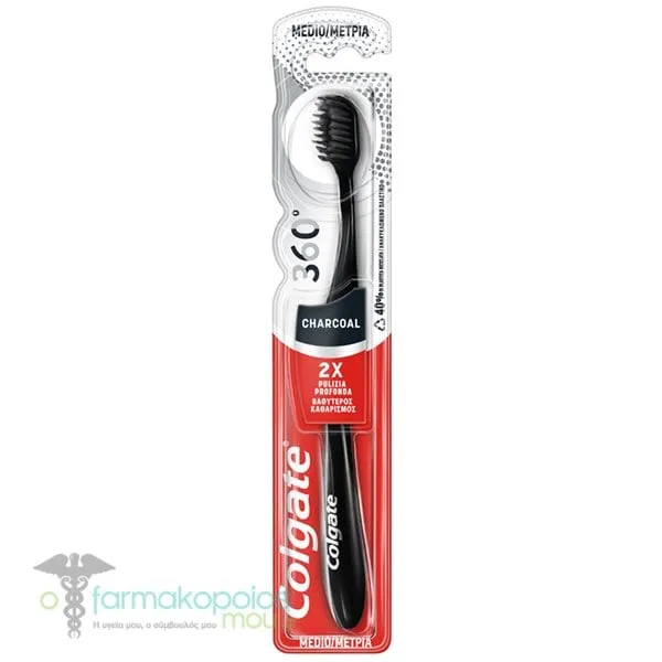Colgate Toothbrush Charcoal Medium 2x Deeper Cleaning 360°, 1pc - 002 Μαύρο