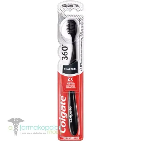 Colgate Toothbrush Charcoal Medium 2x Deeper Cleaning 360°, 1pc - Μαύρο-Φούξια