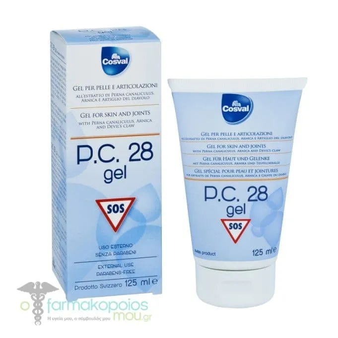 Cosval P.C. 28 Gel Φυτικό Παυσίπονο Τζελ Άμεσης Δράσης για Πόνους Μυών &amp; Αρθρώσεων, 125ml