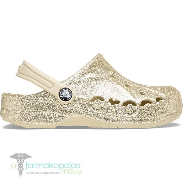 Crocs Kids Baya Clog Παιδικές Παντόφλες με Glitter Χρυσό, 1ζευγάρι