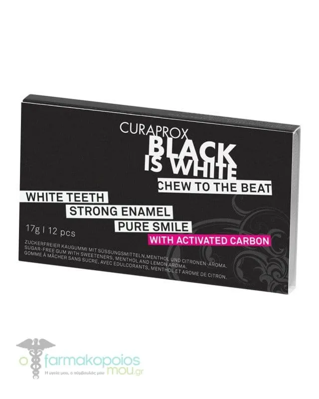 Curaprox Black is White Chew to the Beat Chewing Gum Lemon-Mint Flavor, 12pcs