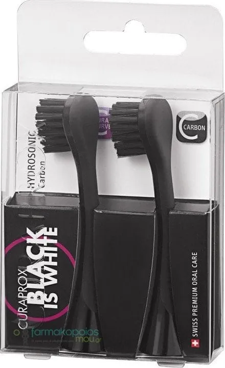 Curaprox Black Is White Hydrosonic Carbon Replacement Brush Heads, 2pcs