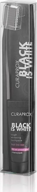 Curaprox Black is White Pack with Black is White Toothbrush, 1pc & Black is White Tough Whitening Toothpaste, 8ml, 1set