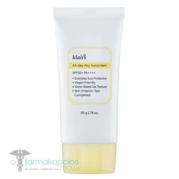 Dear Klairs All-Day Airy Sunscreen Αντηλιακή Κρέμα Προσώπου SPF50, 50g