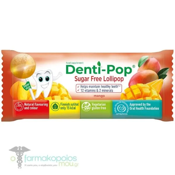 Denti Pop Lollipop Mango Γλειφιτζούρι με Βιταμίνες D3 & K2 με Γεύση Μάνγκο, 1τεμ