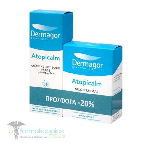 Dermagor Promo (-20%) Atopicalm Nourishing Face Cream, 40ml & Ultra-Rich Soap Dry Skin, 150g, 1set