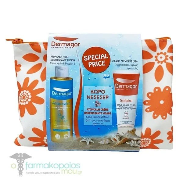 Dermagor Summer Pouch with Sun Cream SPF50+, 40ml & Atopicalm Nourishing Fusion Oil, 200ml, 1set