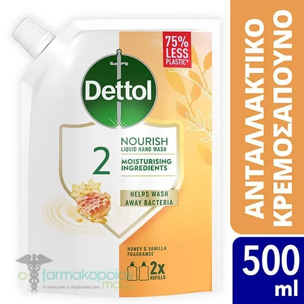 Dettol Ανταλλακτικό Υγρό Κρεμοσάπουνο με Μέλι &amp; Βανίλια, 500ml