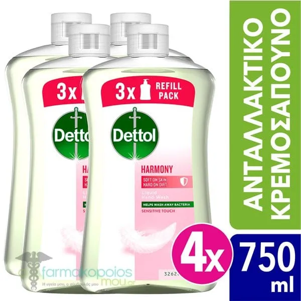 Dettol Refill Liquid Cream Soap for Sensitive Skin, 4x750ml