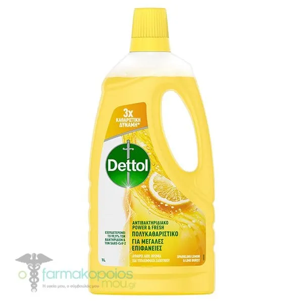 Dettol Power &amp; Fresh Αντιβακτηριδιακό Καθαριστικό Πατώματος Λεμόνι, 3x1lt