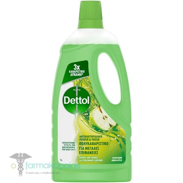 Dettol Power &amp; Fresh Αντιβακτηριδιακό Καθαριστικό Πατώματος Πράσινο Μήλο, 3x1lt