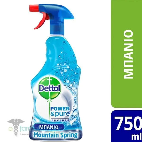 Dettol Power & Pure Bathroom Spray Mountain Spring, 500ml + 250ml