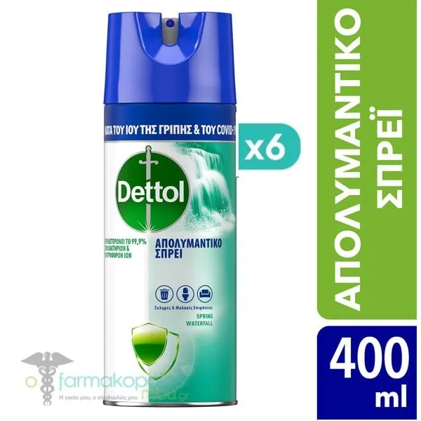 Dettol Spray Spring Waterfall Απολυμαντικό Αντιβακτηριδιακό Σπρέι, 6x400ml