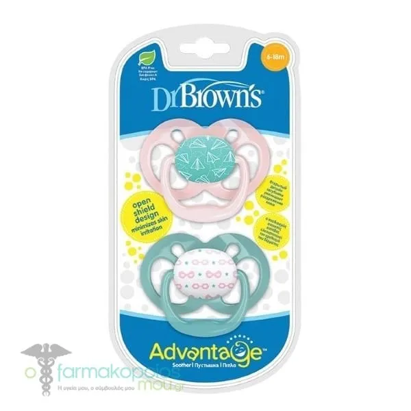 Dr. Brown's Advantage Silicone Soother 6-18m (PA22002), 2pcs - Ροζ-Βεραμάν