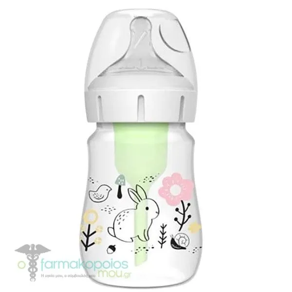 Dr. Brown's Anti-Colic Options+ Πλαστικό Μπιμπερό με Φαρδύ Λαιμό 0m+, 150ml - Λαγουδάκι