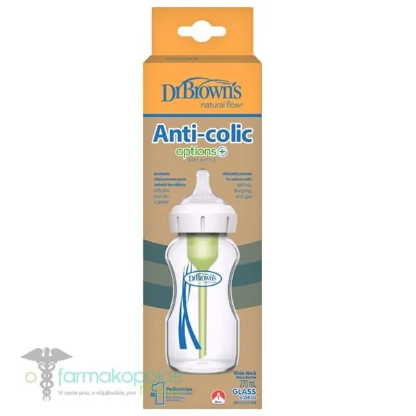 Dr. Brown's Anti-colic Options+ WB 91740 Wide Neck Glass Bottle & Silicone Nipple, 270ml