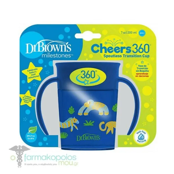 Dr. Brown's Cheers 360° Spoutless Transition Cup 6m+, 200ml - Μπλε-Μαϊμουδάκι