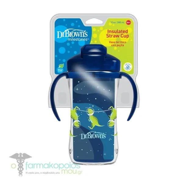 Dr. Brown's Insulated Straw Cup 12m+, 300ml - Μπλε-Δεινόσαυρος