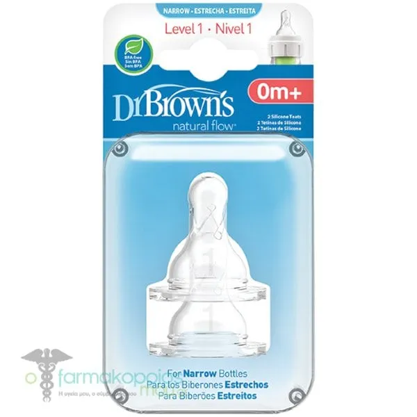 Dr. Brown's Θηλές Σιλικόνης για Μπιμπερό Options+ με Στενό Λαιμό 0+, 2τεμ