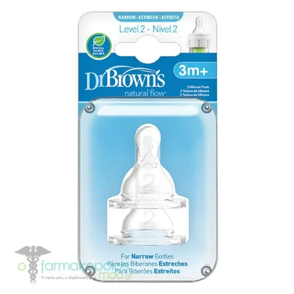 Dr. Brown's Options+ Θηλές Σιλικόνης για Μπιμπερό με Στενό Λαιμό 3m+, 2τεμ