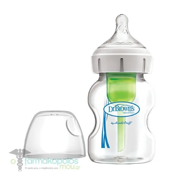 Dr. Brown's Options+ Anti-colic Glass Baby Bottle Wide Neck Silicone Teat, 150ml