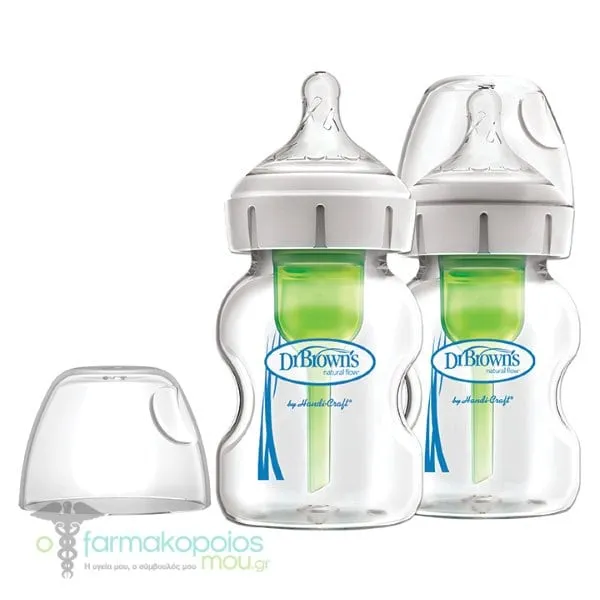 Dr. Brown's Options+ Anti-colic Glass Baby Bottle Wide Neck Silicone Teat WB 52700, 2 x 150ml