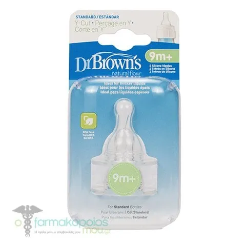Dr. Brown's Options Y - CUT 312 Silicone Teats 9m+ for Narrow Bottles, 2pcs