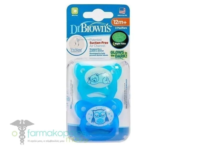 Dr. Brown's Prevent PV 32006 Night Time Pacifier 12m+ Blue, 2pcs