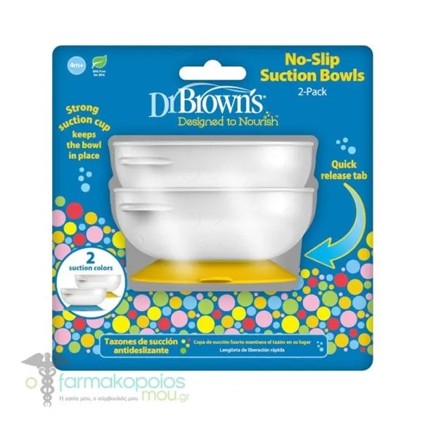 Dr. Brown's No-Slip Suction Bowls (TF 019), 2pcs - Κίτρινο-Μπλε