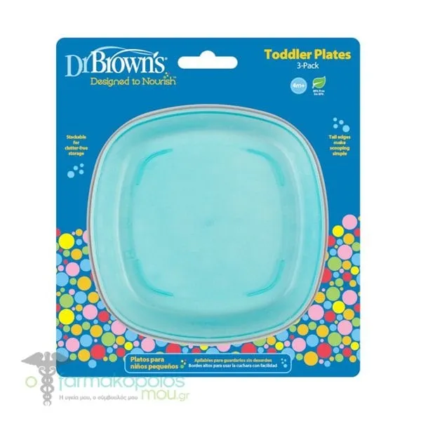 Dr. Brown's Toddler Plates 4m+ (TF 022), 3pcs - Κόκκινο-Πετρόλ-Μπλε