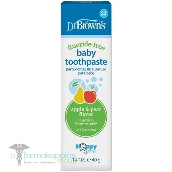 Dr. Browns Natural Baby Toothpaste Βρεφική Οδοντόκρεμα με Γεύση Αχλάδι &amp; Μήλο 0-3 χρονών, 40g
