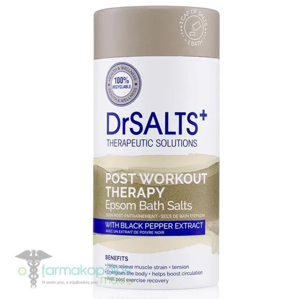 Dr. Salts+ Post Workout Therapy Epsom Bath Salts Black Pepper Extract, 750g
