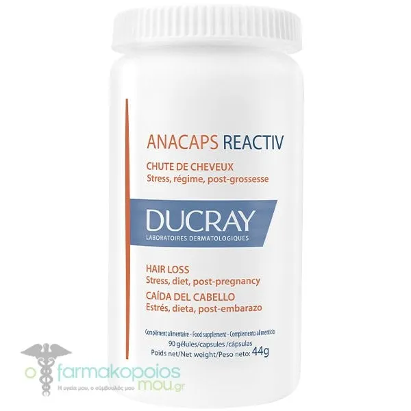 Ducray Anacaps Reactiv Συμπλήρωμα Διατροφής Kατάλληλο για Αντιδραστική Τριχόπτωση με Φυτικά Συστατικά, 30caps